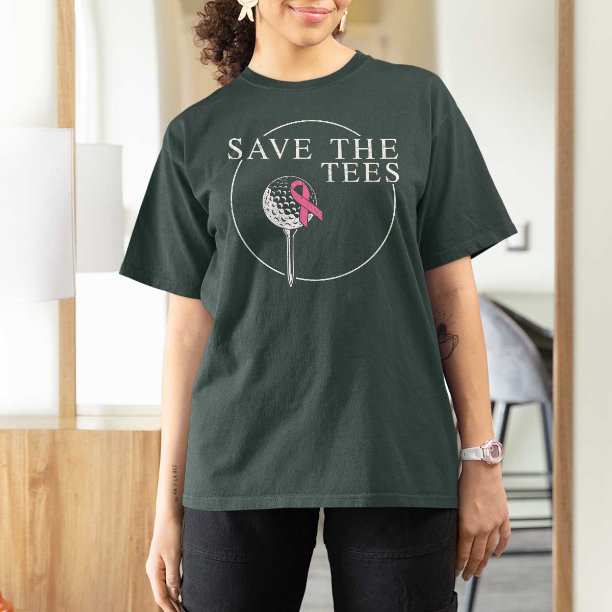 Breast Cancer Awareness Golf T Shirt For Women Pink Ribbon Save The Tees Fundraiser Team - Wonder Print Shop