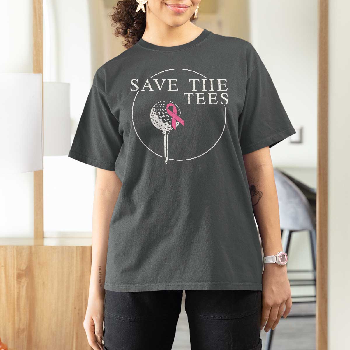 Breast Cancer Awareness Golf T Shirt For Women Pink Ribbon Save The Tees Fundraiser Team - Wonder Print Shop