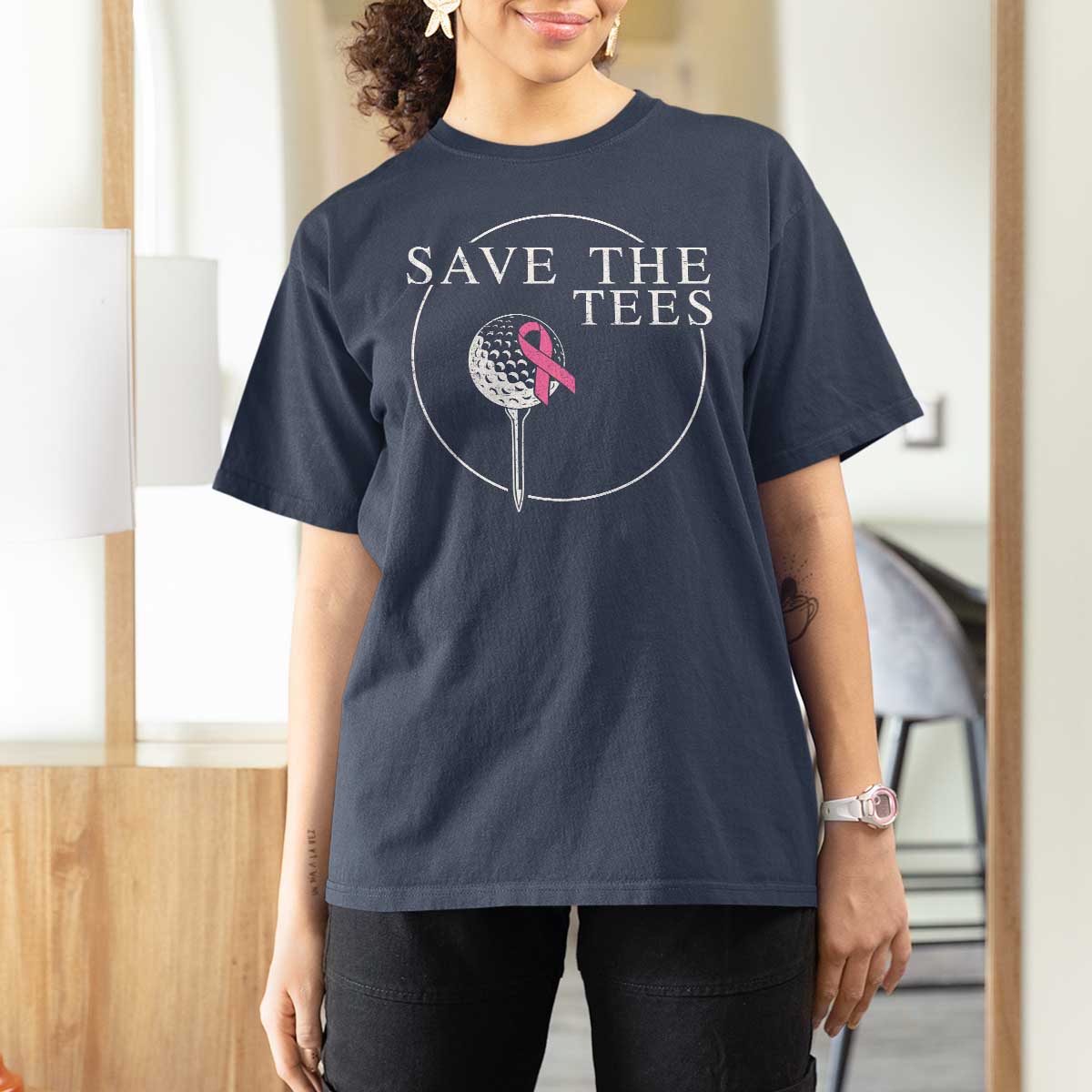 Breast Cancer Awareness Golf T Shirt For Women Pink Ribbon Save The Tees Fundraiser Team - Wonder Print Shop