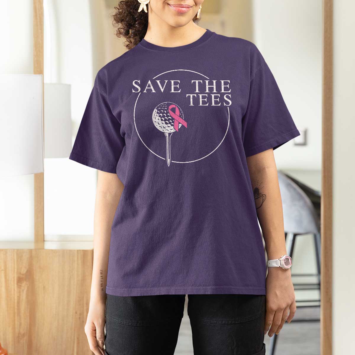 Breast Cancer Awareness Golf T Shirt For Women Pink Ribbon Save The Tees Fundraiser Team - Wonder Print Shop