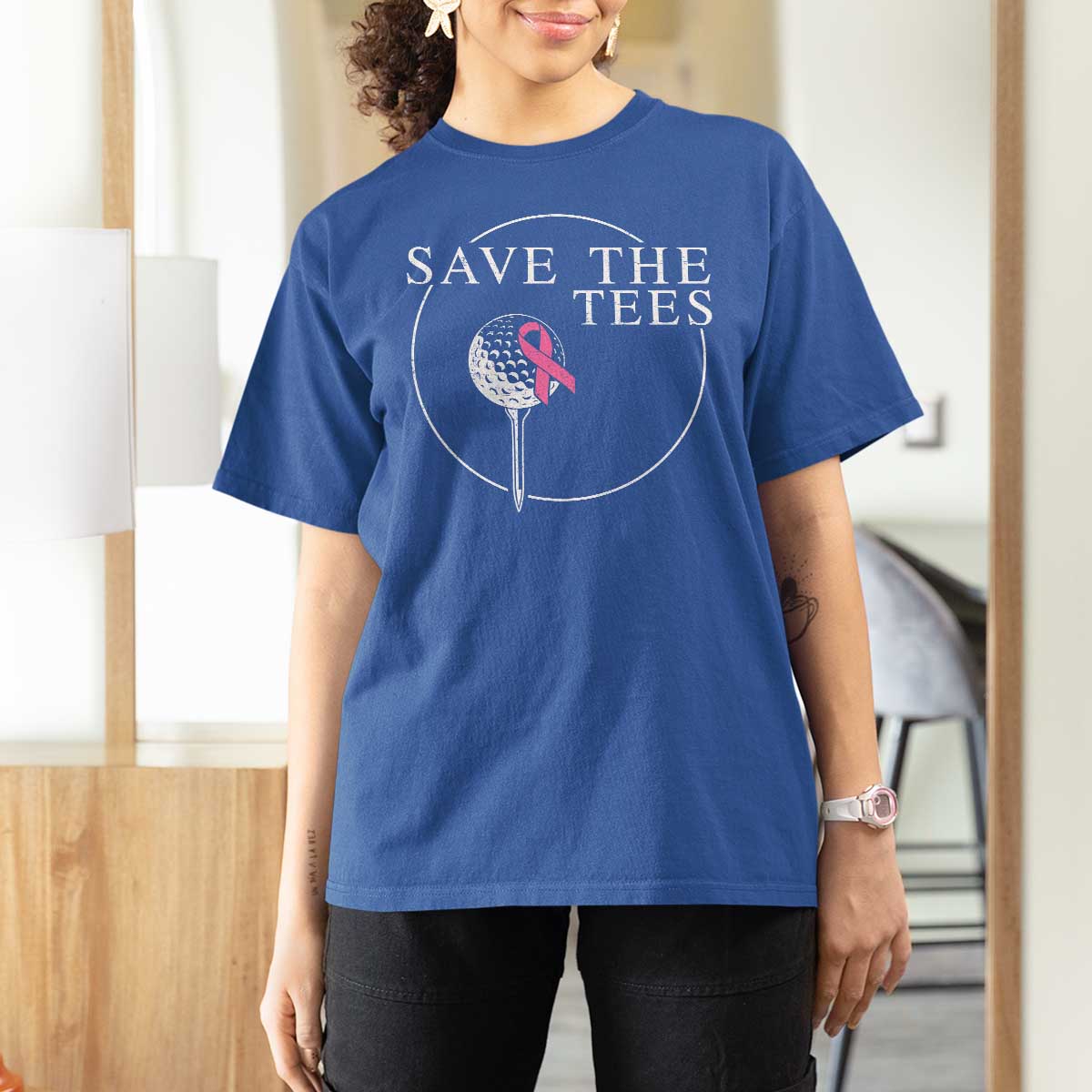 Breast Cancer Awareness Golf T Shirt For Women Pink Ribbon Save The Tees Fundraiser Team - Wonder Print Shop
