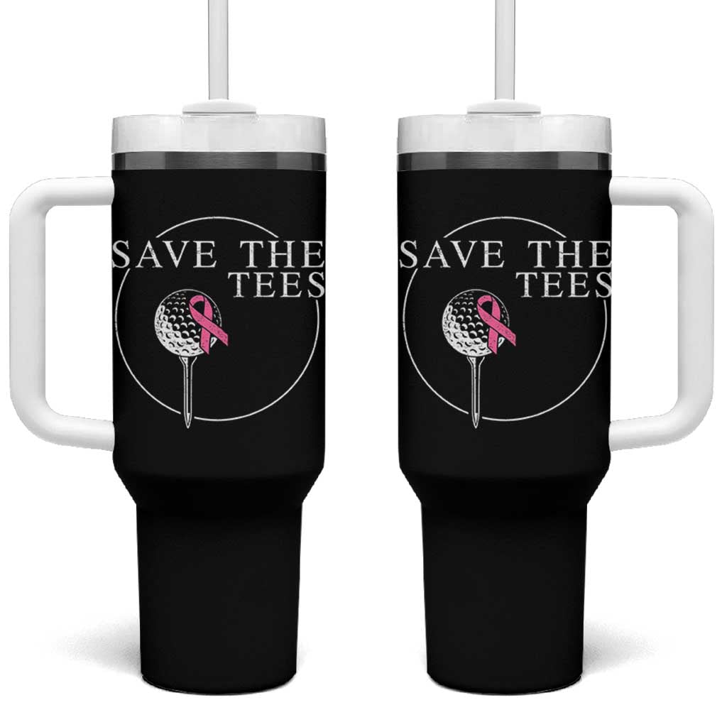 Breast Cancer Awareness Golf Tumbler With Handle Pink Ribbon Save The Tees Fundraiser Team - Wonder Print Shop