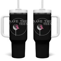 Breast Cancer Awareness Golf Tumbler With Handle Pink Ribbon Save The Tees Fundraiser Team - Wonder Print Shop