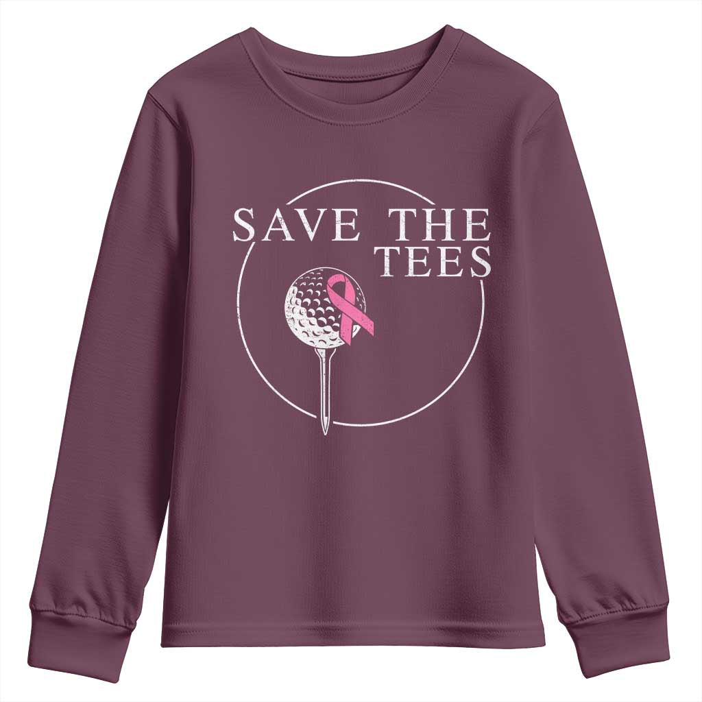 Breast Cancer Awareness Golf Youth Sweatshirt Pink Ribbon Save The Tees Fundraiser Team - Wonder Print Shop