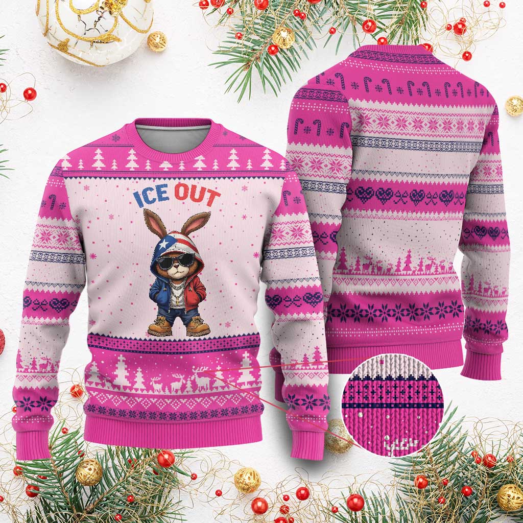 Cool Bunny Ice Out Ugly Christmas Sweater Puerto Rican Flag Hoodie Outfit Vibes Boricua