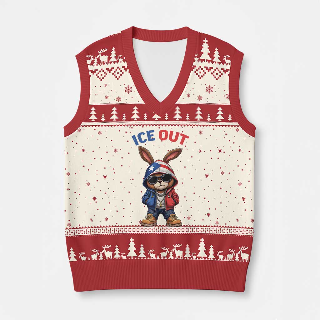 Cool Bunny Ice Out V-Neck Knit Sweater Vest Puerto Rican Flag Hoodie Outfit Vibes Boricua