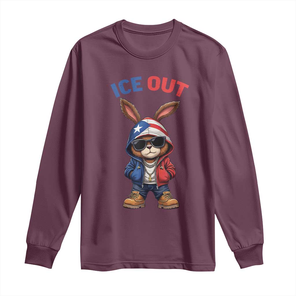 Cool Bunny Ice Out Long Sleeve Shirt Puerto Rican Flag Hoodie Outfit Vibes Boricua