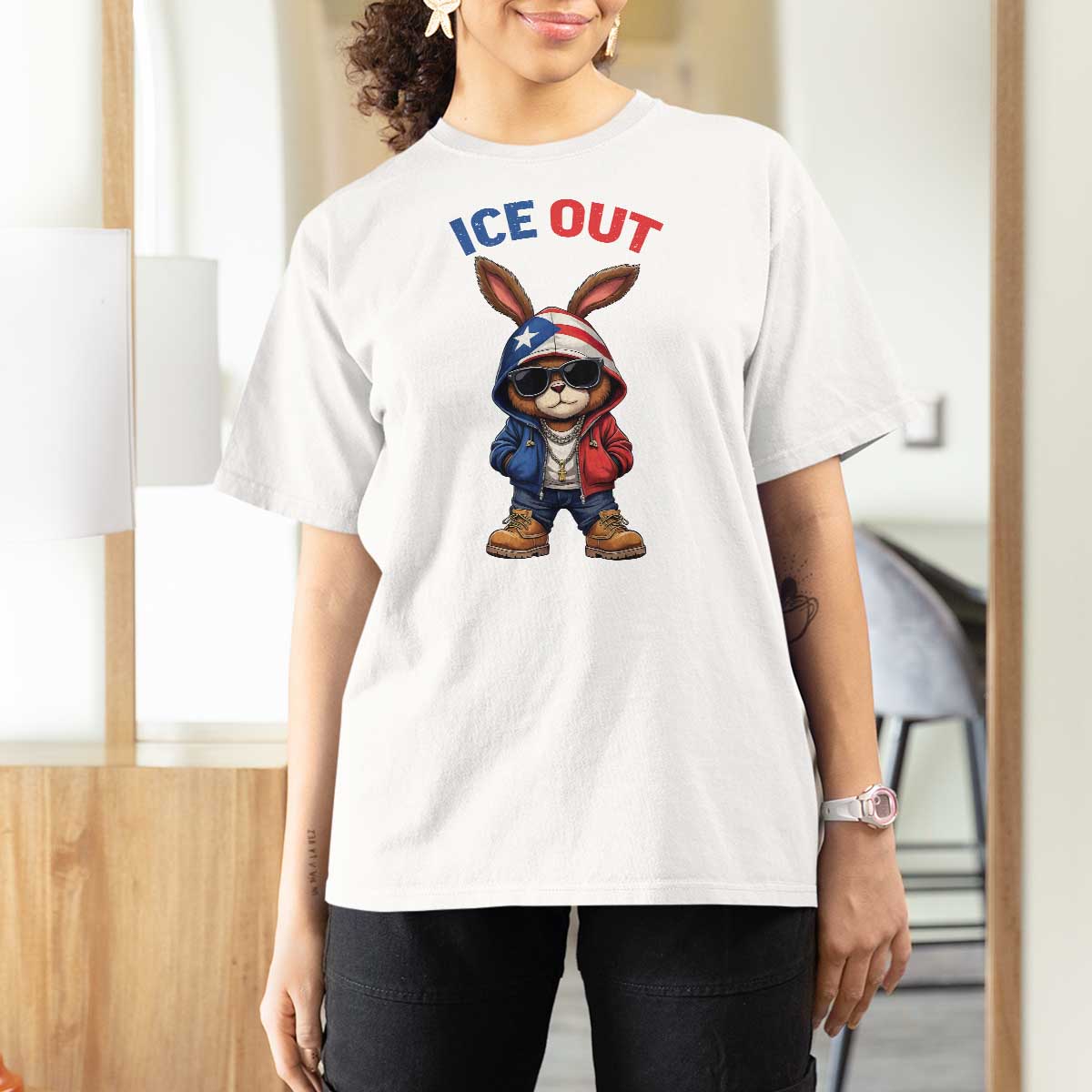 Cool Bunny Ice Out T Shirt For Women Puerto Rican Flag Hoodie Outfit Vibes Boricua