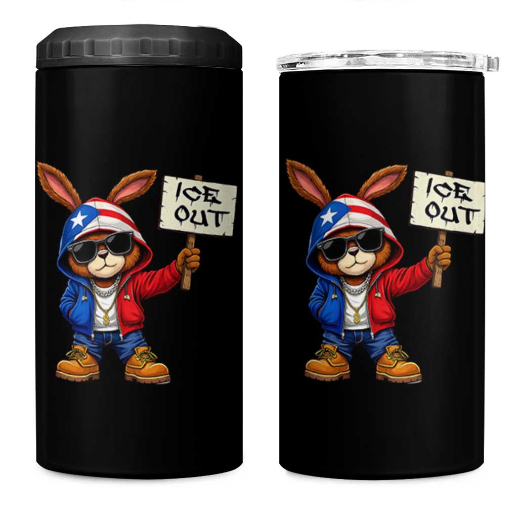 Bunny Ice Out 4 in 1 Can Cooler Tumbler Protest Equality Puerto Rican Flag Hoodie