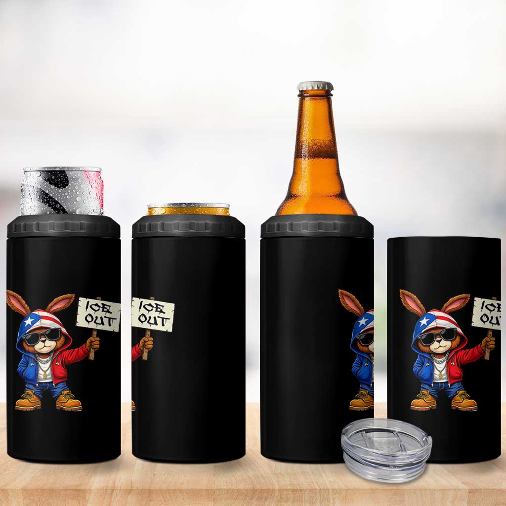 Bunny Ice Out 4 in 1 Can Cooler Tumbler Protest Equality Puerto Rican Flag Hoodie