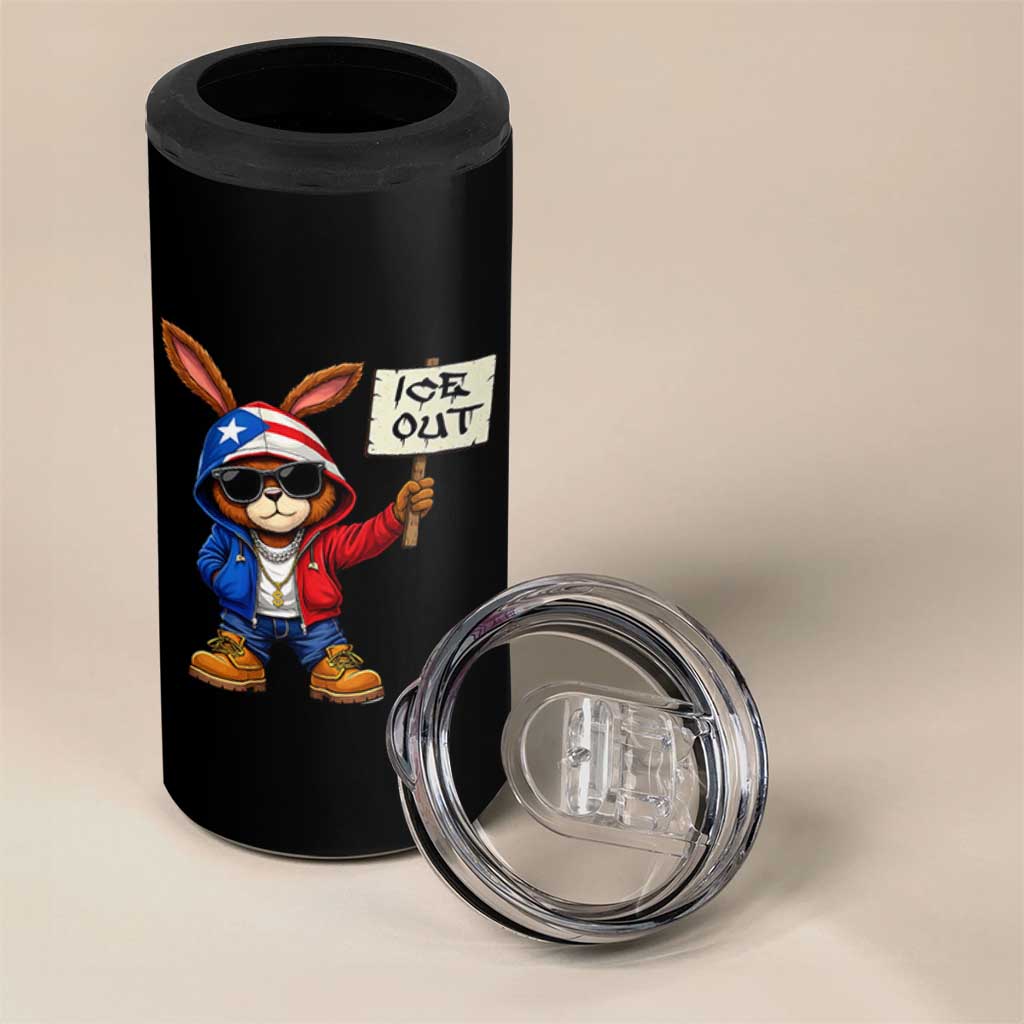 Bunny Ice Out 4 in 1 Can Cooler Tumbler Protest Equality Puerto Rican Flag Hoodie