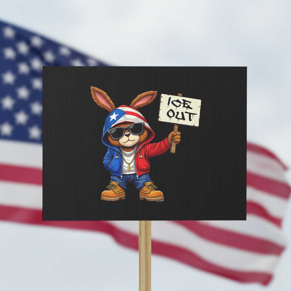 Bunny Ice Out Protest Sign Protest Equality Puerto Rican Flag Hoodie