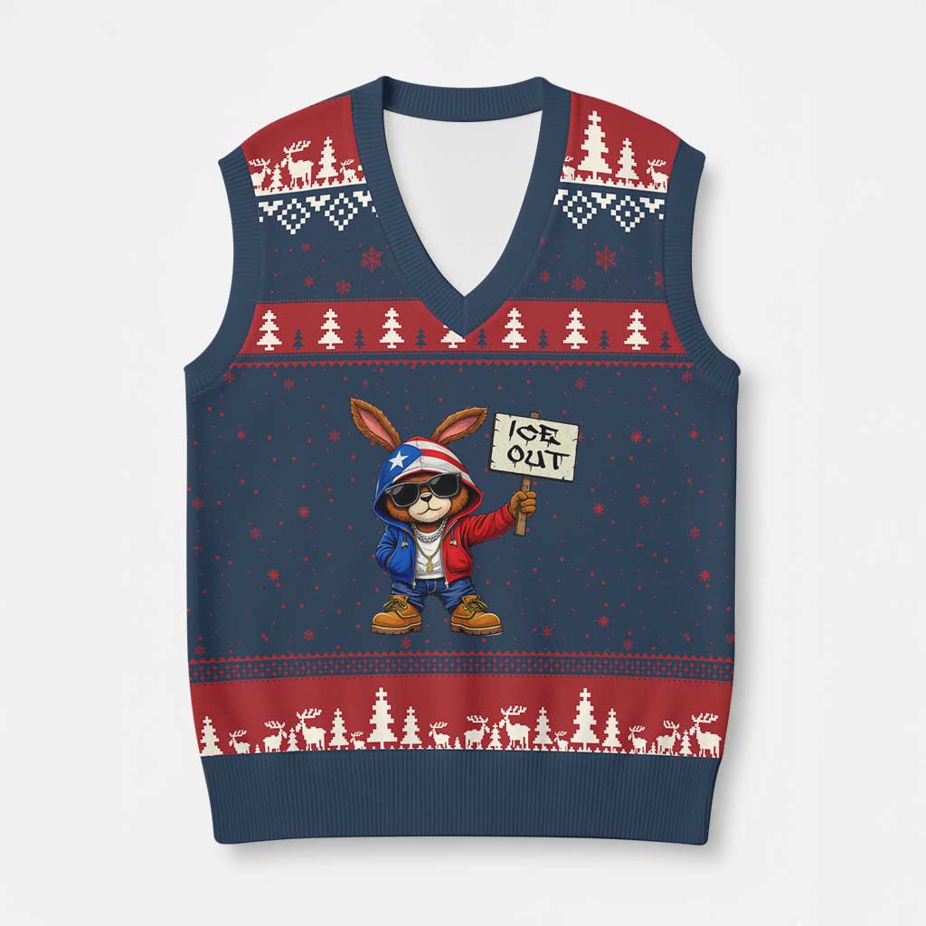Bunny Ice Out V-Neck Knit Sweater Vest Protest Equality Puerto Rican Flag Hoodie
