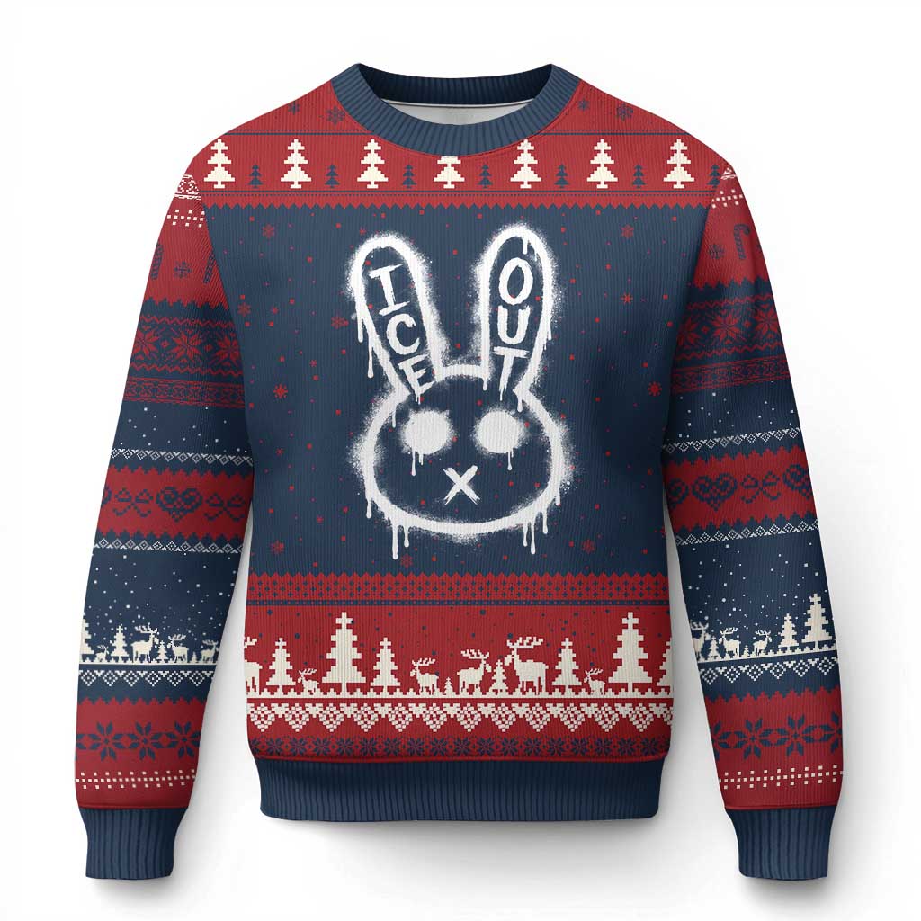 Cool Bunny Ice Out Ugly Christmas Sweater Graffiti Style Rabbit FDT Anti Immigration Enforcement