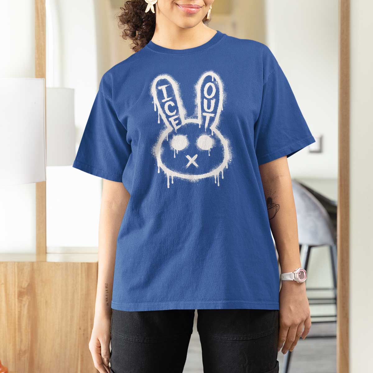 Cool Bunny Ice Out T Shirt For Women Graffiti Style Rabbit FDT Anti Immigration Enforcement