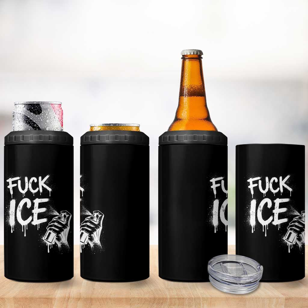 Fck Ice 4 in 1 Can Cooler Tumbler Vintage Graffiti No Human is Illegal