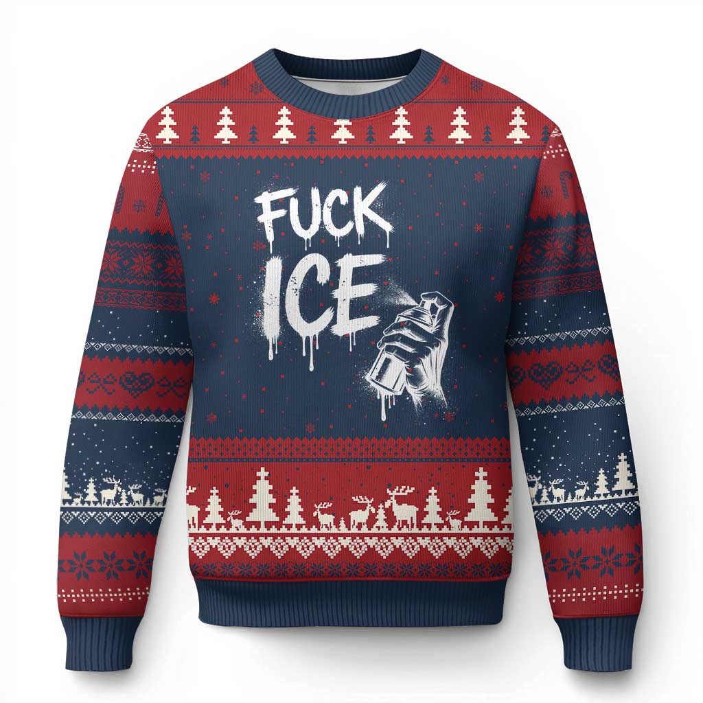 Fck Ice Ugly Christmas Sweater Vintage Graffiti No Human is Illegal