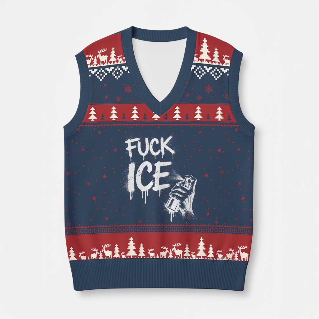 Fck Ice V-Neck Knit Sweater Vest Vintage Graffiti No Human is Illegal