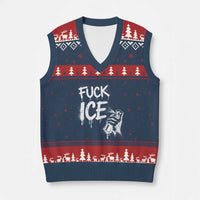 Fck Ice V-Neck Knit Sweater Vest Vintage Graffiti No Human is Illegal