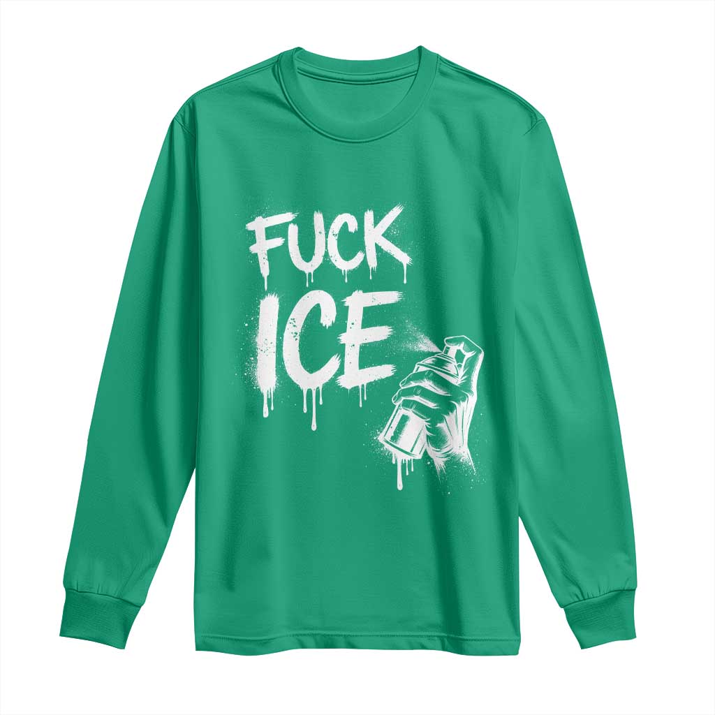 Fck Ice Long Sleeve Shirt Vintage Graffiti No Human is Illegal