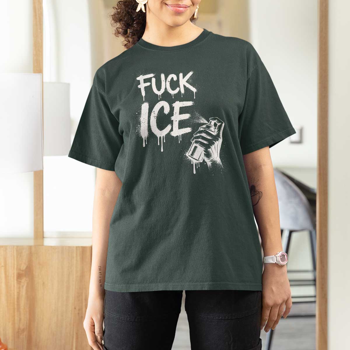 Fck Ice T Shirt For Women Vintage Graffiti No Human is Illegal