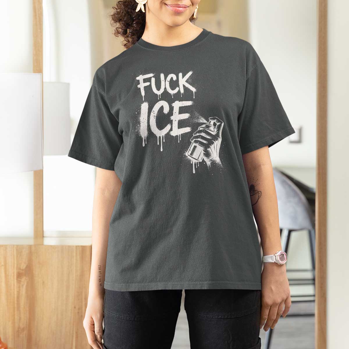 Fck Ice T Shirt For Women Vintage Graffiti No Human is Illegal