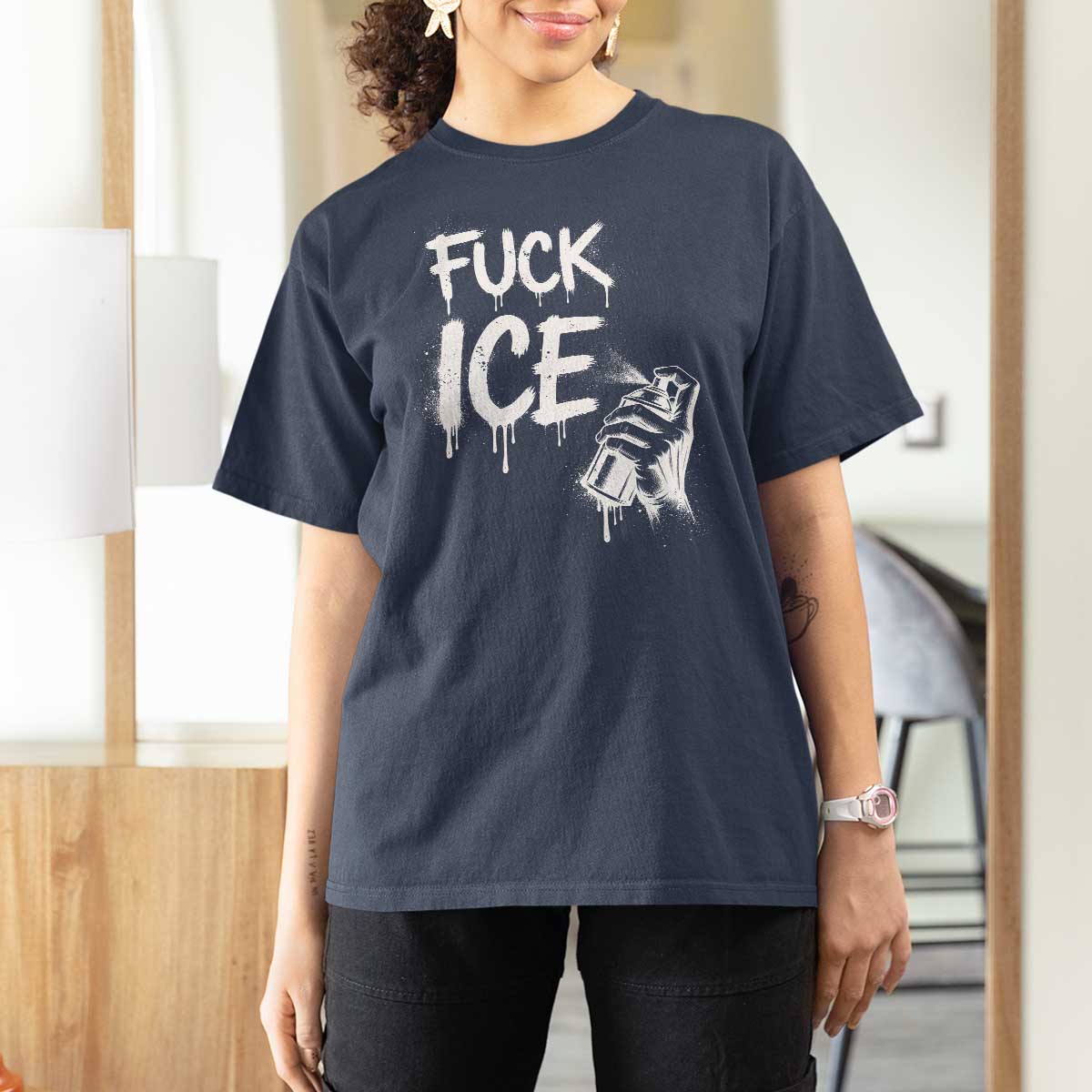 Fck Ice T Shirt For Women Vintage Graffiti No Human is Illegal