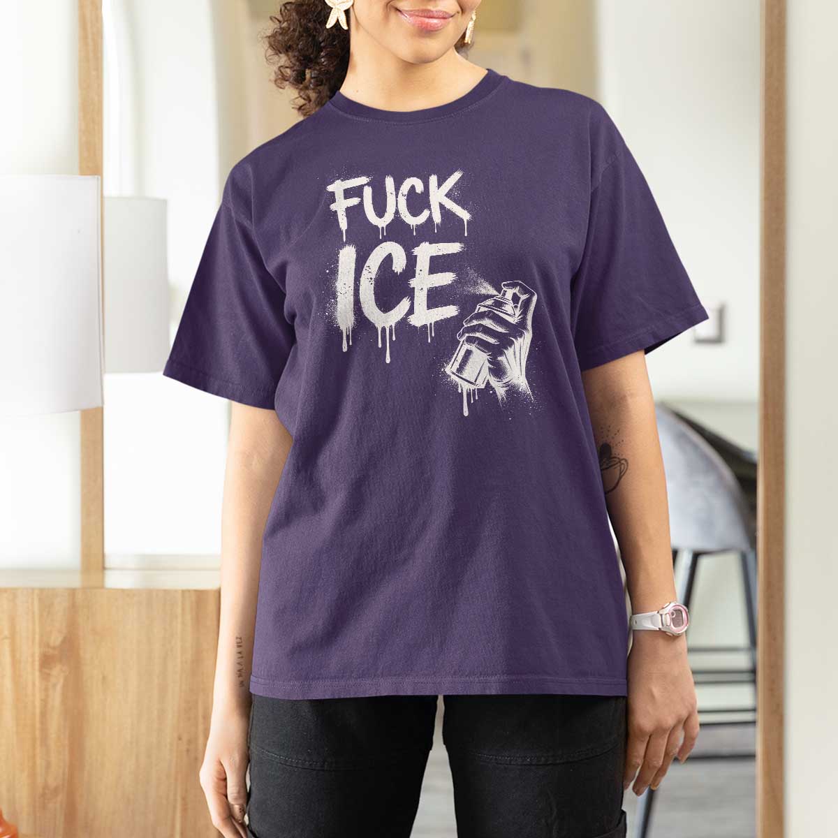 Fck Ice T Shirt For Women Vintage Graffiti No Human is Illegal