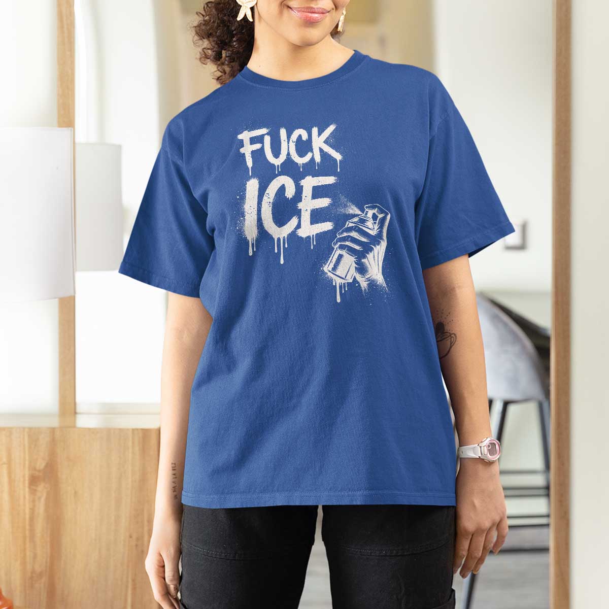 Fck Ice T Shirt For Women Vintage Graffiti No Human is Illegal