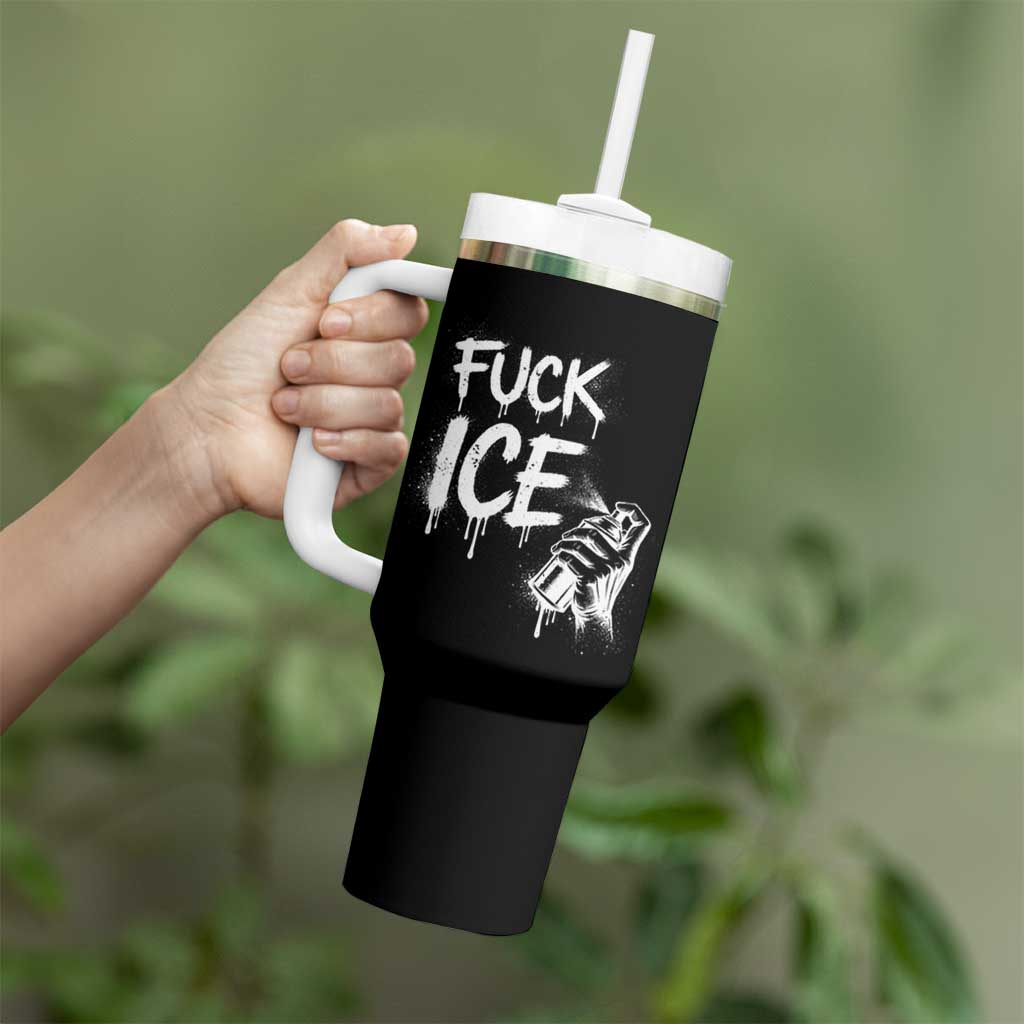 Fck Ice Tumbler With Handle Vintage Graffiti No Human is Illegal