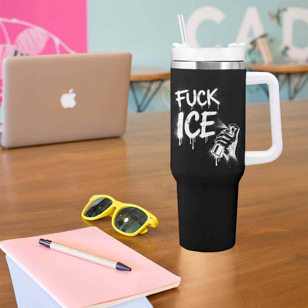 Fck Ice Tumbler With Handle Vintage Graffiti No Human is Illegal