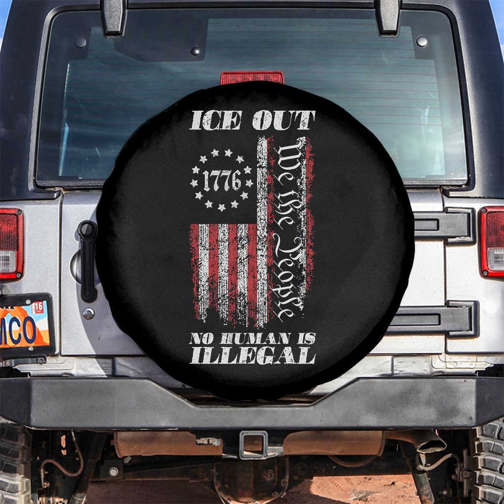 Ice Out No Human Is Illegal Spare Tire Cover Vintage Old 1776 US Flag