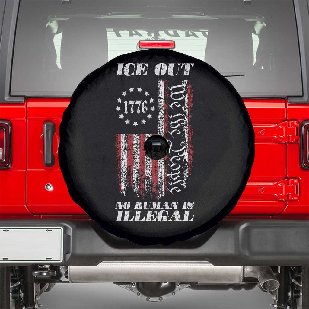 Ice Out No Human Is Illegal Spare Tire Cover Vintage Old 1776 US Flag