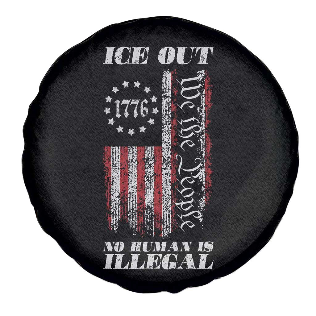 Ice Out No Human Is Illegal Spare Tire Cover Vintage Old 1776 US Flag
