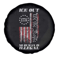 Ice Out No Human Is Illegal Spare Tire Cover Vintage Old 1776 US Flag