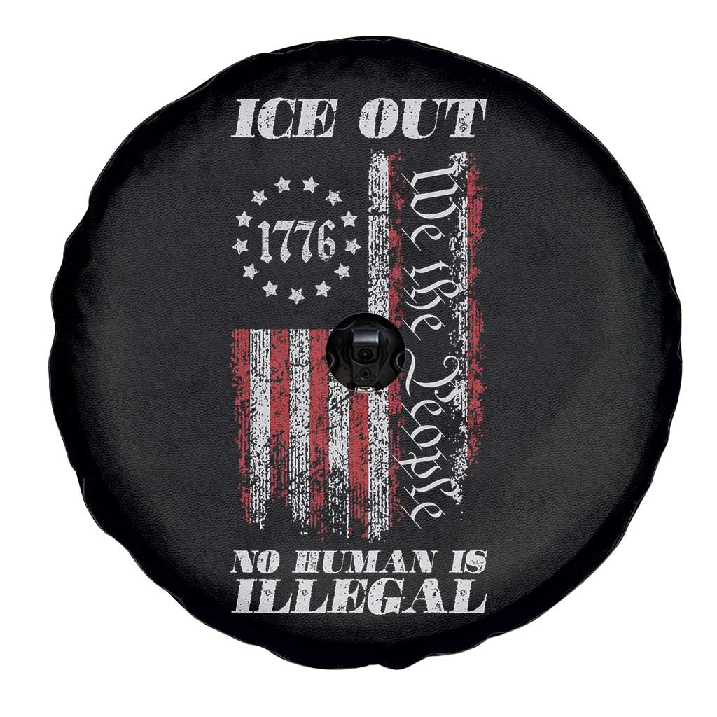 Ice Out No Human Is Illegal Spare Tire Cover Vintage Old 1776 US Flag