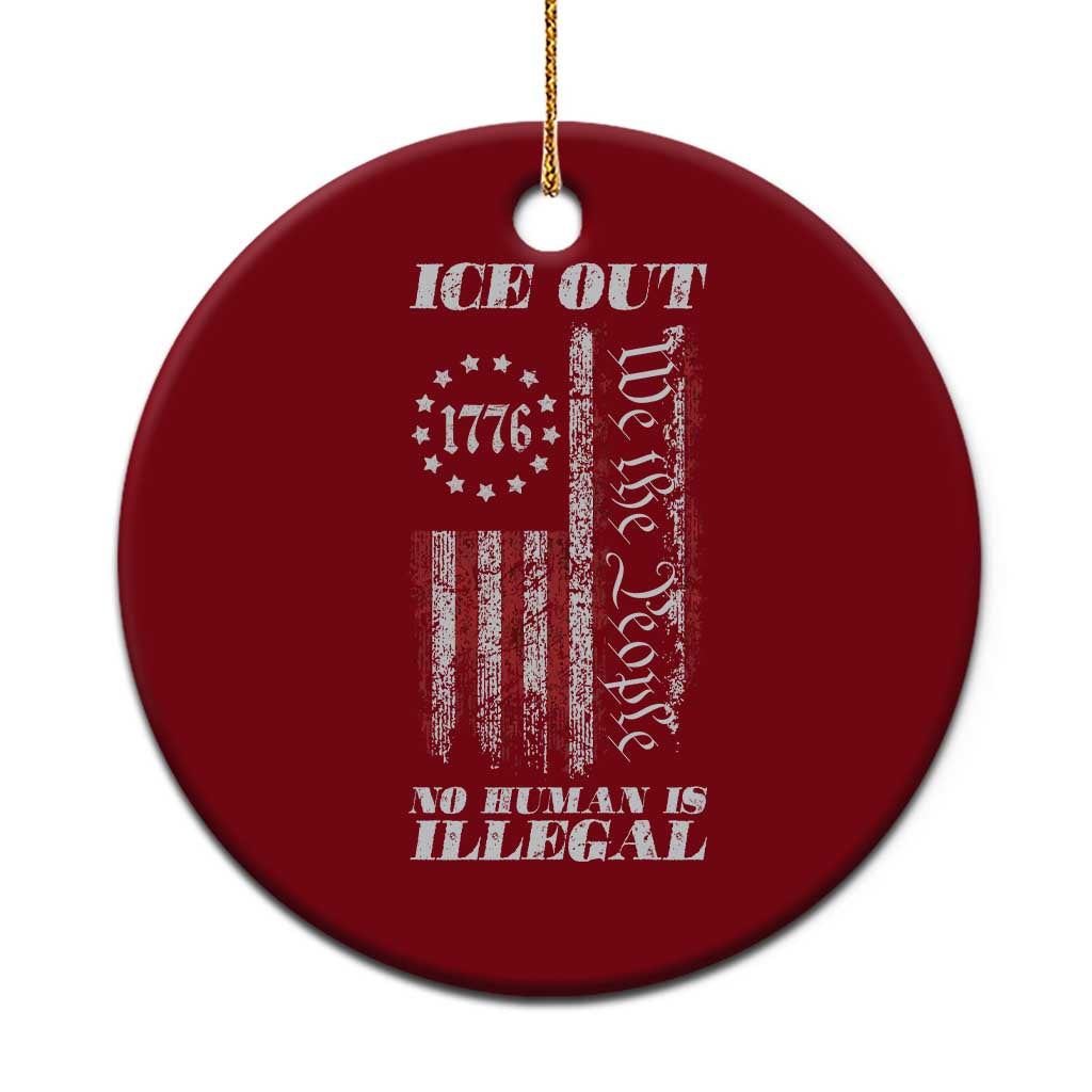 Ice Out No Human Is Illegal Ceramic Ornament Vintage Old 1776 US Flag
