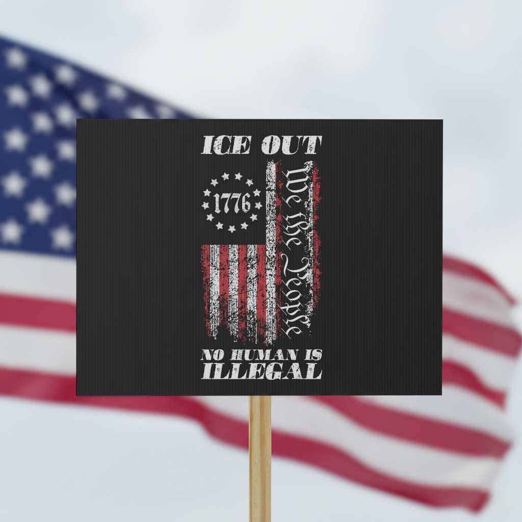 Ice Out No Human Is Illegal Protest Sign Vintage Old 1776 US Flag