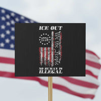 Ice Out No Human Is Illegal Protest Sign Vintage Old 1776 US Flag