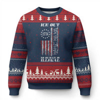 Ice Out No Human Is Illegal Ugly Christmas Sweater Vintage Old 1776 US Flag