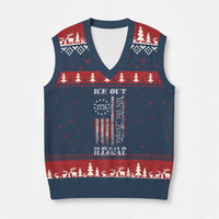 Ice Out No Human Is Illegal V-Neck Knit Sweater Vest Vintage Old 1776 US Flag