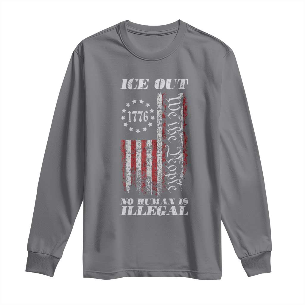 Ice Out No Human Is Illegal Long Sleeve Shirt Vintage Old 1776 US Flag