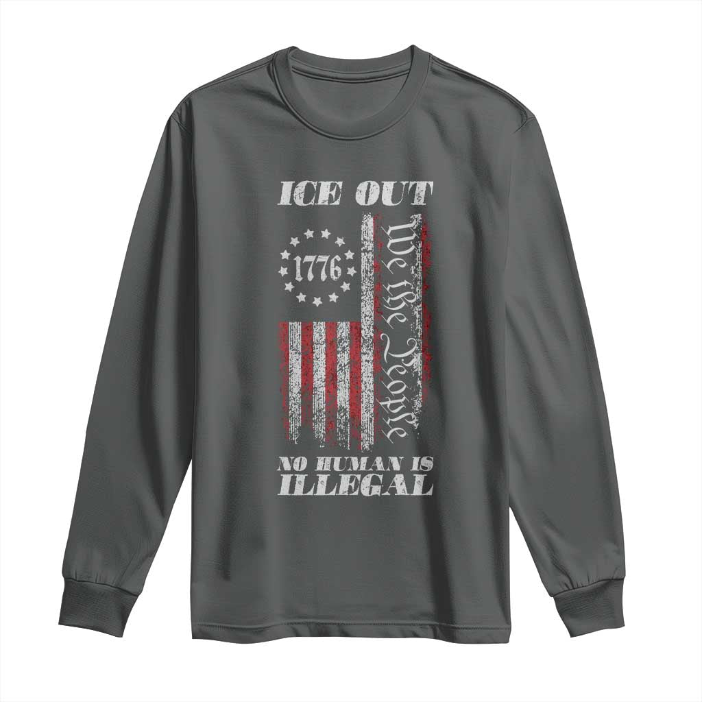 Ice Out No Human Is Illegal Long Sleeve Shirt Vintage Old 1776 US Flag