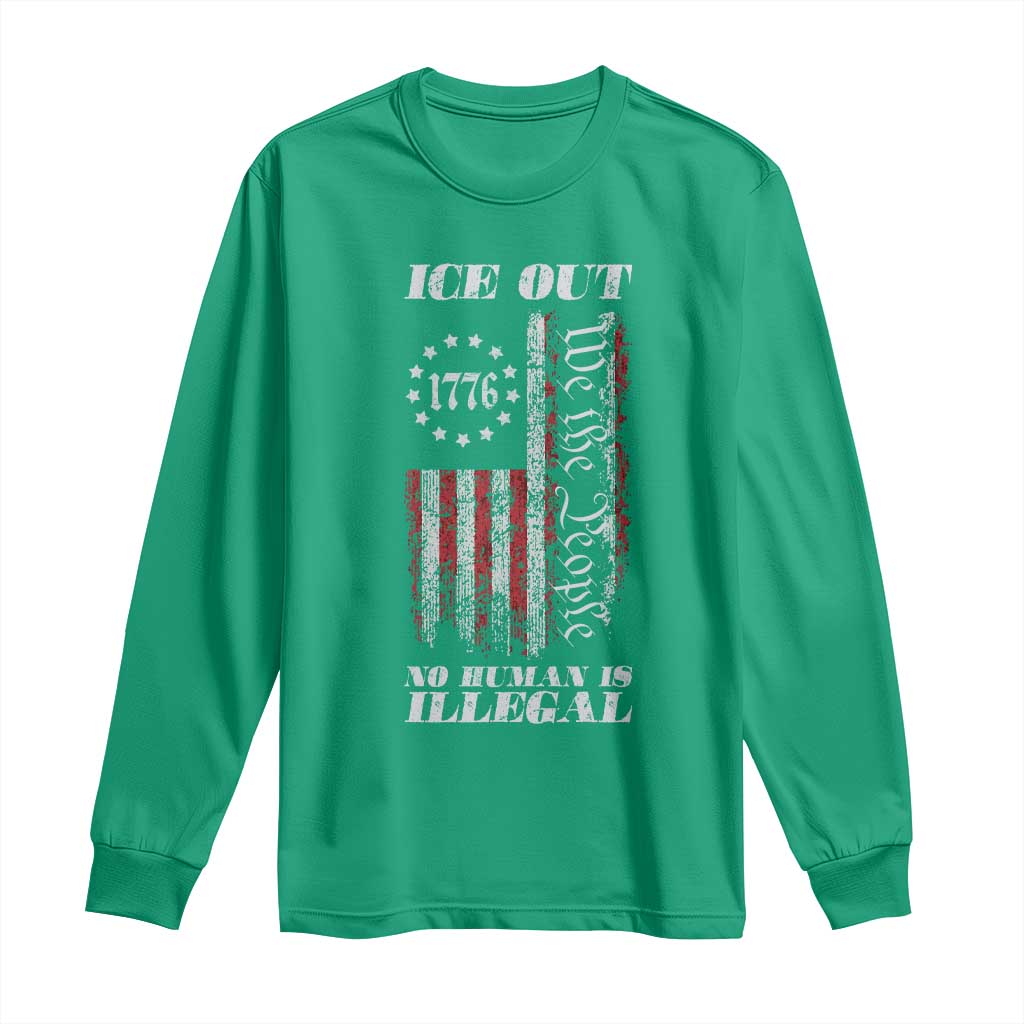 Ice Out No Human Is Illegal Long Sleeve Shirt Vintage Old 1776 US Flag