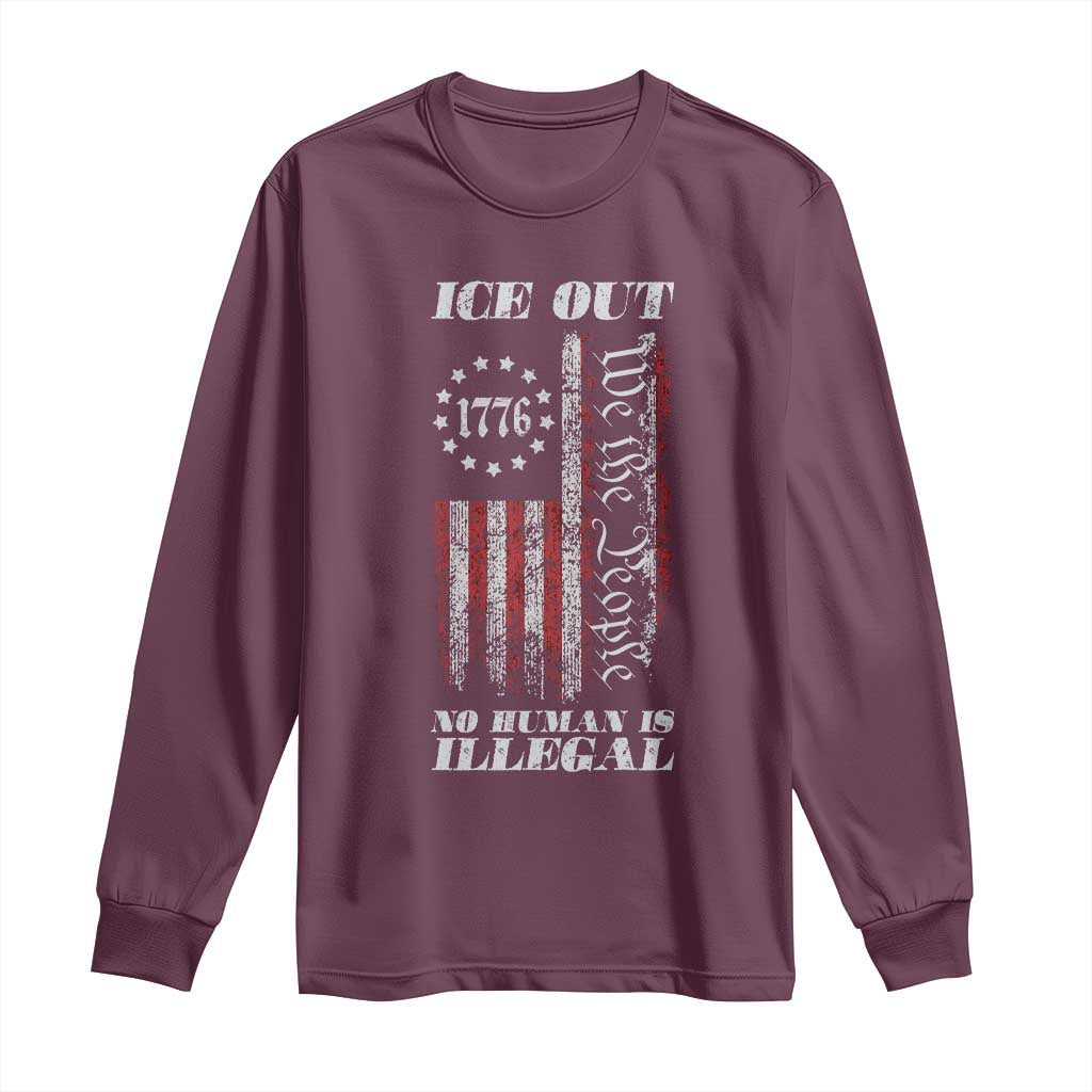 Ice Out No Human Is Illegal Long Sleeve Shirt Vintage Old 1776 US Flag