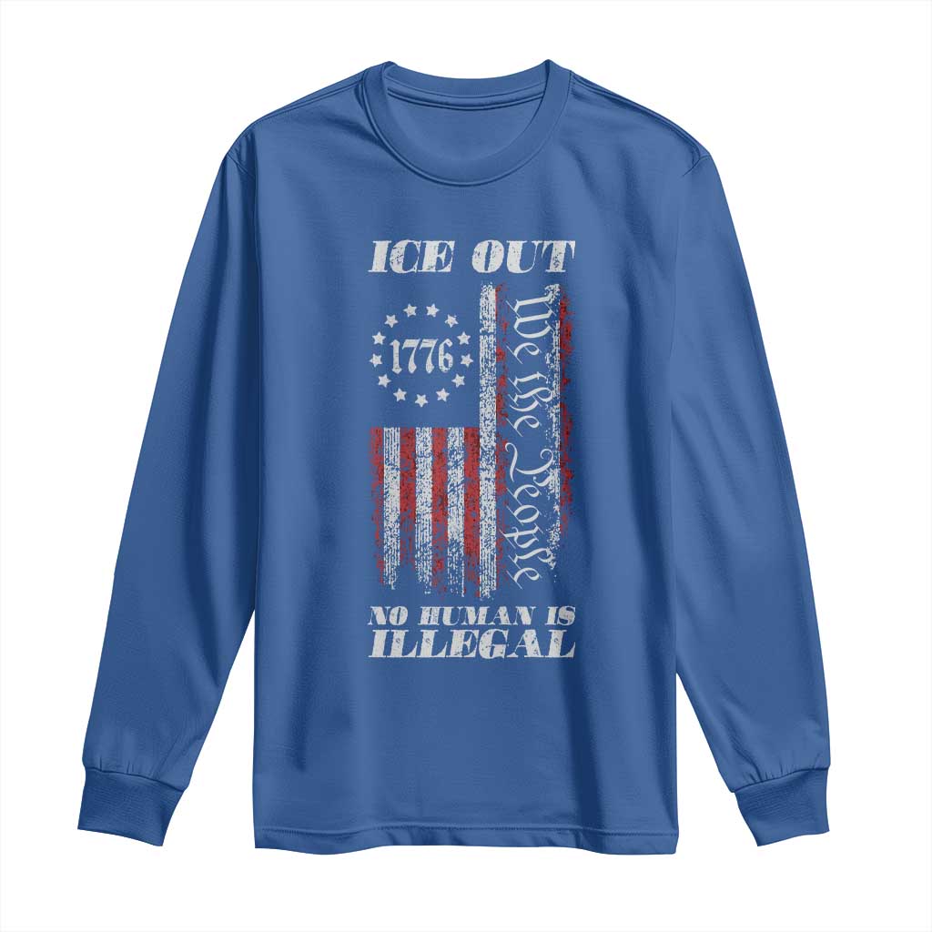 Ice Out No Human Is Illegal Long Sleeve Shirt Vintage Old 1776 US Flag
