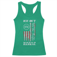 Ice Out No Human Is Illegal Racerback Tank Top Vintage Old 1776 US Flag