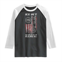 Ice Out No Human Is Illegal Raglan Shirt Vintage Old 1776 US Flag