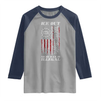 Ice Out No Human Is Illegal Raglan Shirt Vintage Old 1776 US Flag