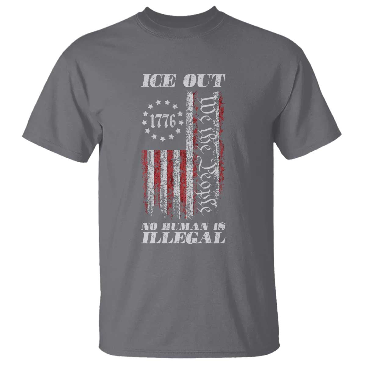 Ice Out No Human Is Illegal T Shirt Vintage Old 1776 US Flag